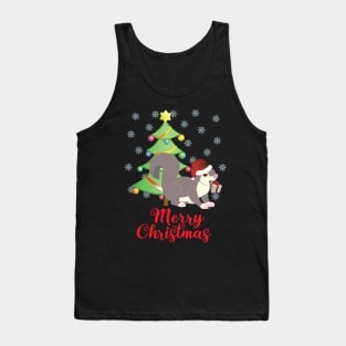 Merry Christmas Squirrel with Tree and Gift Design Tank Top